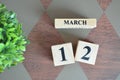Date of March with leaf on diamond. Royalty Free Stock Photo