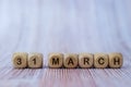 Date March 31, wooden cubes. Days of the month Royalty Free Stock Photo