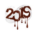 Date of the New Year 2019 year drawn by liquid chocolate
