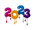 Date of the New Year 2023 is made of colored numbers on white background