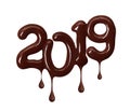 Date of the New Year 2019 made of melted chocolate Royalty Free Stock Photo