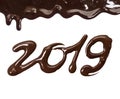 Date of the new year 2019 written by melted chocolate on a white Royalty Free Stock Photo
