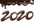Date of the new year 2020written by melted chocolate on a white background Royalty Free Stock Photo