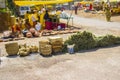 Date Palm Leaf Broom  and Baskets at Village Weelky Market India Royalty Free Stock Photo