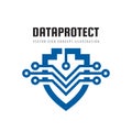 Date protection - logo template concept illustration. Abstract shield symbol with electronic design elements. Antivirus. Royalty Free Stock Photo