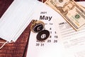 Date for tax return in USA has been postponed until May, form 1040 on calendar