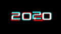 2020 date text message, 3d Glitch retro style on black background