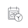 Date and time, calendar and clock thin line icon. Linear vector symbol