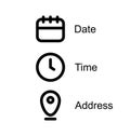 Date and time location address icon in flat style. Event message vector illustration on isolated background. Information Royalty Free Stock Photo