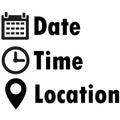 Date, time, location icon on white background. Place icons symbol. Information sign business concept. flat style