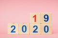 Date From 2019 To 2020 On Wooden Cube Calendar . New Year s Concept Royalty Free Stock Photo