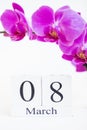 Date white block calendar for International Women`s Day, March 8