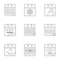 Datebook icons set, outline style