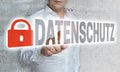 Datenschutz in german privacy policy with matrix and businessm Royalty Free Stock Photo