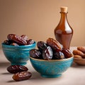 Dates in blue Moroccan style bowls