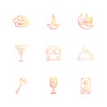 dates , candle , mosque , glass , bus , dish , lollypop , glass, drink , speaker , eps icons set vector