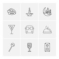 dates , candle , mosque , glass , bus , dish , lollypop , glass, drink , speaker , eps icons set vector