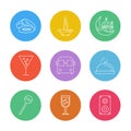 dates , candle , mosque , glass , bus , dish , lollypop , glass, drink , speaker , eps icons set vector