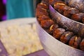 Dates on a counter, in the market to Morocco, fresh dried fruits Royalty Free Stock Photo