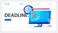 Dates and Deadlines banner. Computer with calendar in fire, clock and hourglass. Vector flat illustration