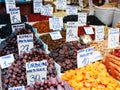 Dates, figs and other dried fruits sold on a Turkish fruit market Royalty Free Stock Photo