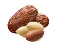 Dates and peanut nuts isolated on white background Royalty Free Stock Photo