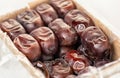 dates, phoenix dactylifera in packing container Royalty Free Stock Photo