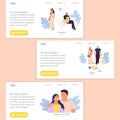 Dating agency landing page user interface design template set, happy couple meeting and falling in love