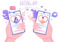 Dating App For a Couple With Male and Female in Smartphone If Match Become Love or Relationships. Background Flat Vector