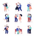 Dating characters. Adult happy couple, people in love together. Romantic hugging man woman, outdoor meeting young Royalty Free Stock Photo