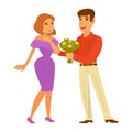 Dating couple romantic love relationship vector flat man gift flowers woman relationship Royalty Free Stock Photo