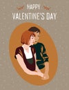 Dating couple touching hands of each other in a moment of intimacy and trust. Valentine day poster vector illustration