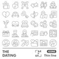 Dating line icon set, love and realtionship symbols collection or sketches. Love affair thin line linear style signs for Royalty Free Stock Photo