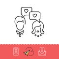 Dating messenger icons, Love messaging. Dialogue, chat men and women, Vector illustration, Line thin symbols Royalty Free Stock Photo