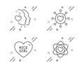 Dating network, Heart and Nice girl icons set. Atom sign. Relationships network, Love head, Love heart. Vector