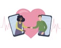 Dating and online communication. Virtual romantic date. Love during quarantine. Meeting lovers in a video chat