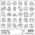 Dating over 30 line icon set, love and relationship symbols collection or sketches. Couple on date solid line linear Royalty Free Stock Photo