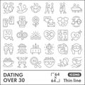 Dating over 30 line icon set, love and relationship symbols collection or sketches. Couple on date thin line linear Royalty Free Stock Photo