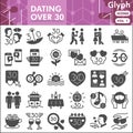 Dating over 30 line icon set, love and relationship symbols collection or sketches. Couple glyph with headline linear Royalty Free Stock Photo