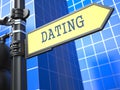 Dating - Signpost on Blue Background.