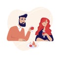 Dating. Valentines day celebration. Sweet happy young couple having romantic dinner with glasses of red wine on date Royalty Free Stock Photo
