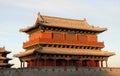 A watchtower on top of the restored city wall of Datong in Shanxi, China.