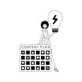 daughter , capacitance design and light bulb . subject of social network . blacken and White analogue manner. Trendy Royalty Free Stock Photo