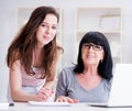 Daughter explaining to mom how to use computer Royalty Free Stock Photo