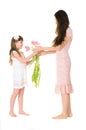 Daughter gives her mother bouquet