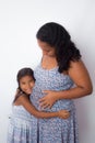 daughter hugging her pregnant mother. Royalty Free Stock Photo