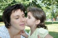 Daughter kissing her mother Royalty Free Stock Photo