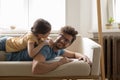 Daughter and loving dad spend time together at home Royalty Free Stock Photo