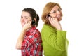 Daughter and mother talks over mobile phones