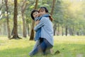 Daughter running to hug mother in the garden Royalty Free Stock Photo